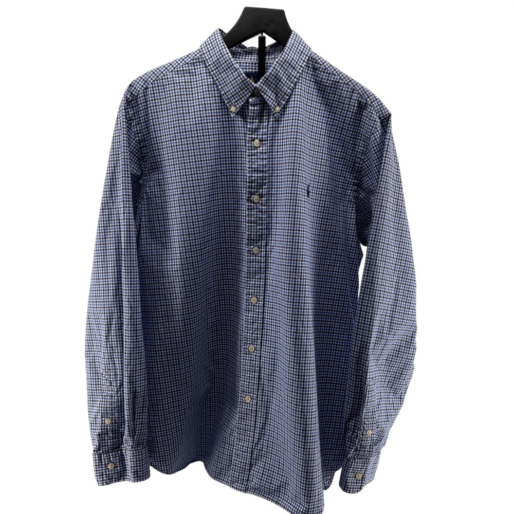 Ralph Lauren Mens XL Blue White Gingham Check Cotton Button Down Shirt Long Slve